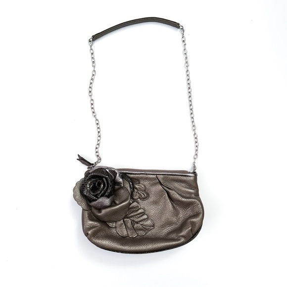 Brighton Rhapsody Pouch Silver Leather Rose Chain Mini Shoulder Bag - Picture 1 of 7